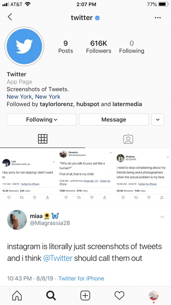 Twitter's Instagram page