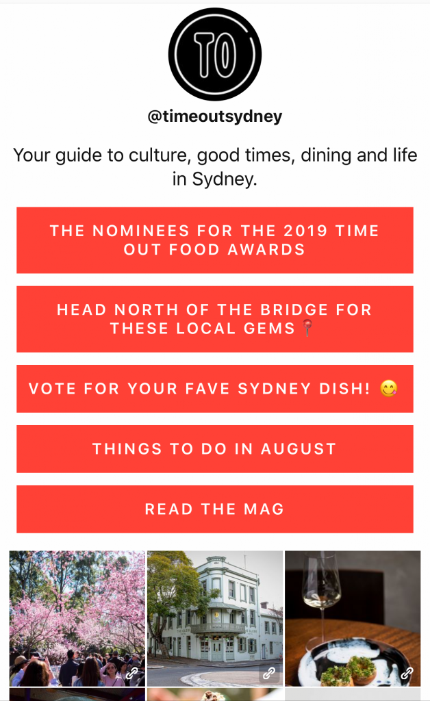 Lien Bio @timeoutsydney avec Sked Link