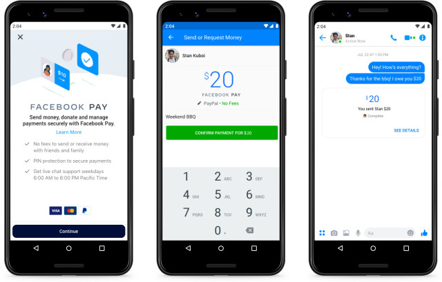 Interface for Facebook Pay