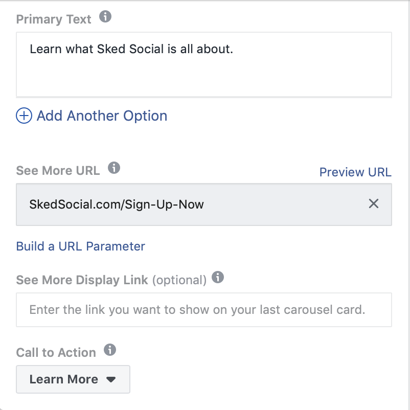 Adding See More URL on ads manager