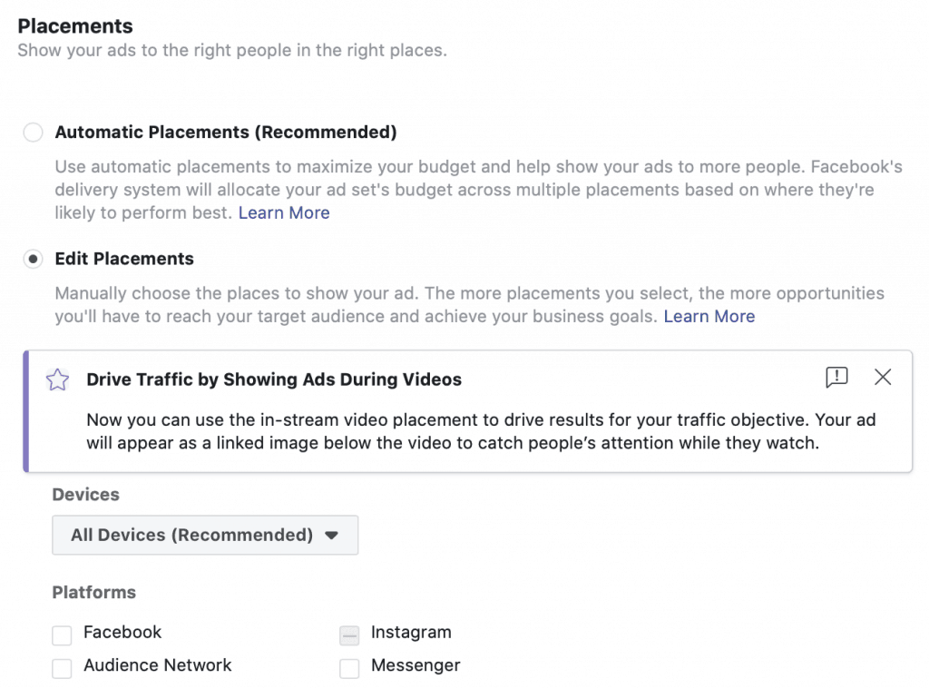 Choosing placements on ad manager